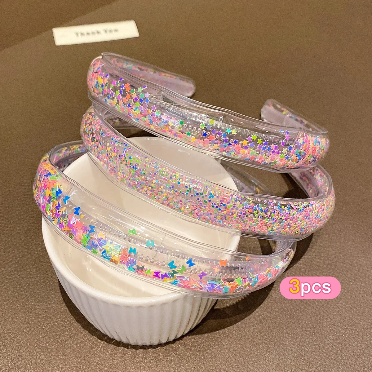 3 flowing sand anti slip PVC widened headbands, sweet and stylish hair accessories