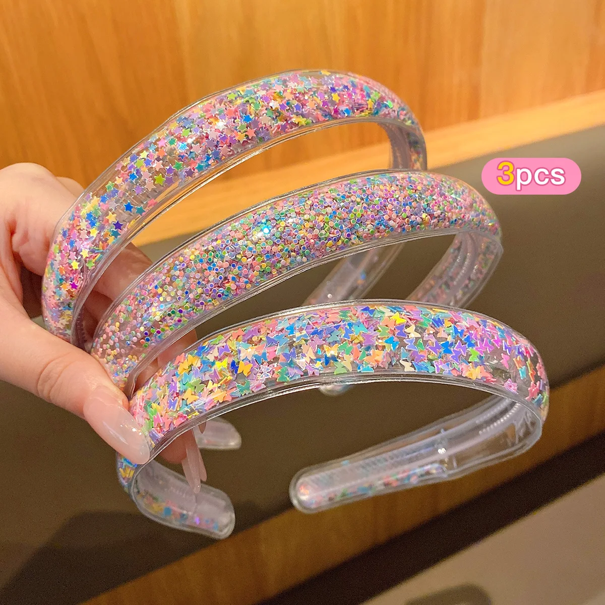 3 flowing sand anti slip PVC widened headbands, sweet and stylish hair accessories