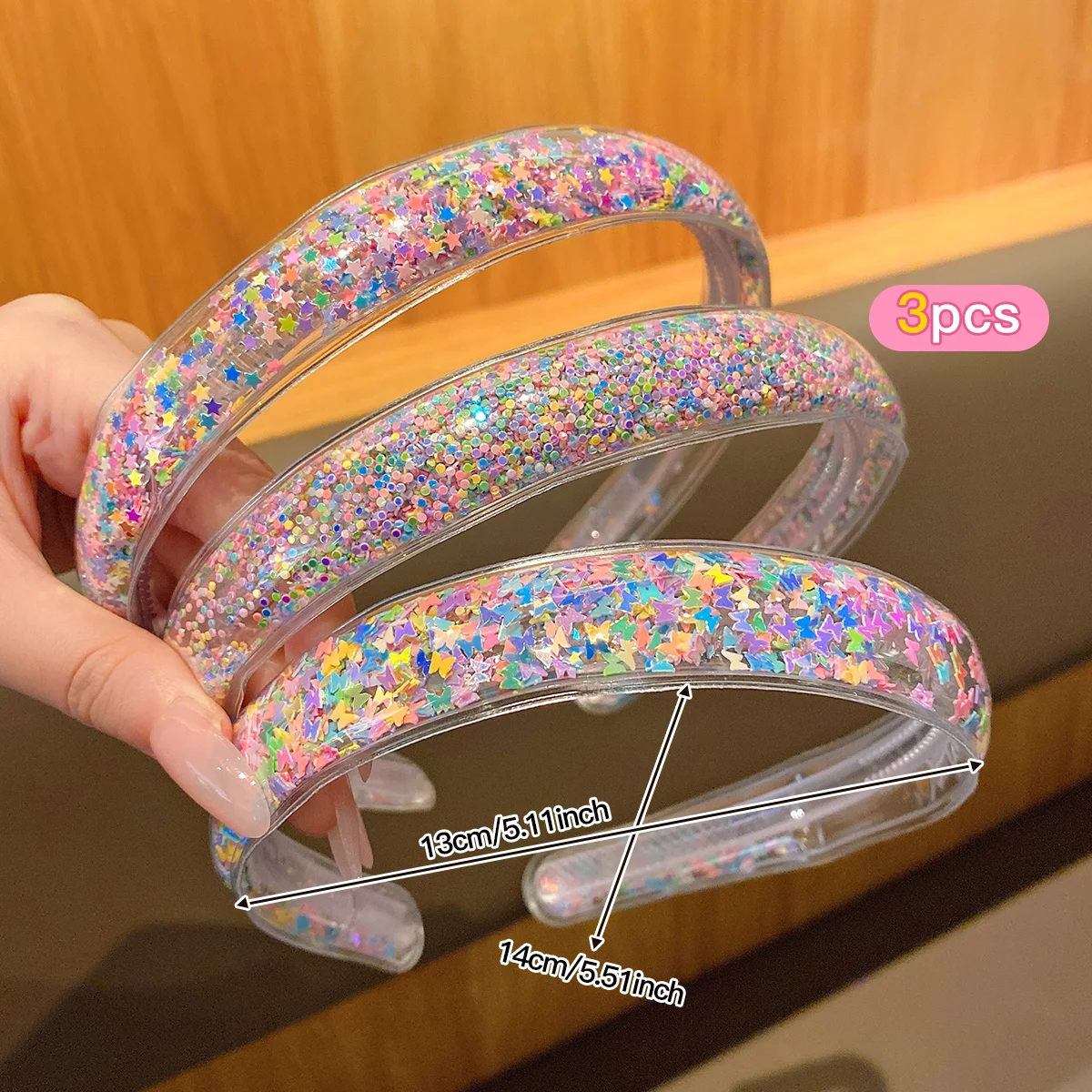 3 flowing sand anti slip PVC widened headbands, sweet and stylish hair accessories