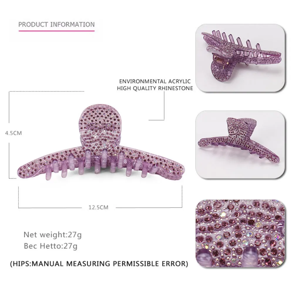 Luxury Spark Rhinestones Hair Claw Clip for Women Girls Charming Handmade Hair Jewelry Ornament Accessory - Office Career Party