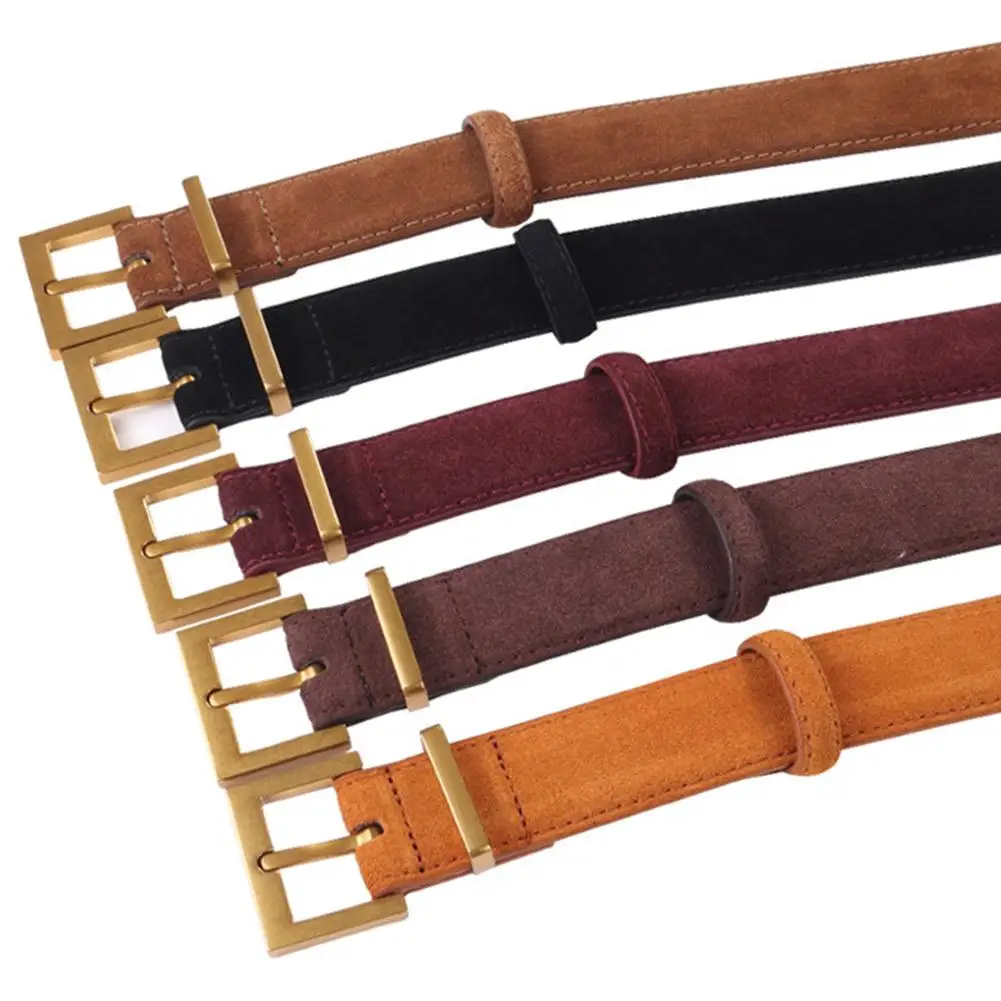 Suede Leather Belt For Man And Lady With Oxford Fabric Strap Genuine Leather Luxury Pin Buckle Blue Belts 100cm