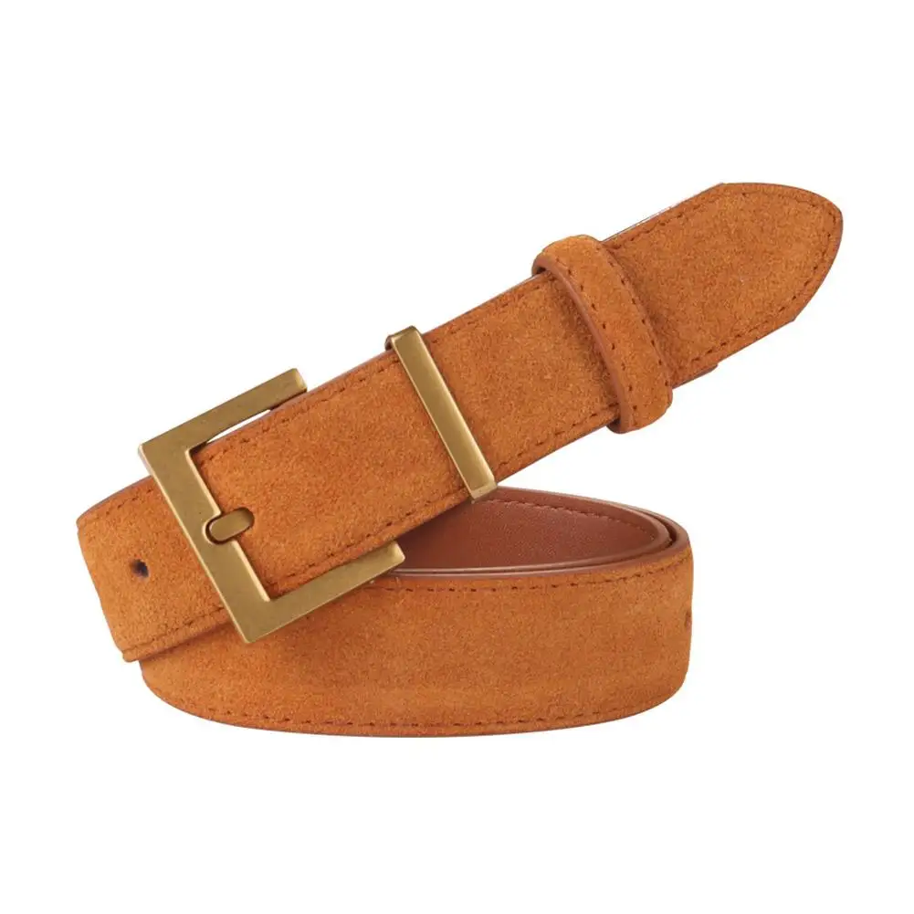Suede Leather Belt For Man And Lady With Oxford Fabric Strap Genuine Leather Luxury Pin Buckle Blue Belts 100cm