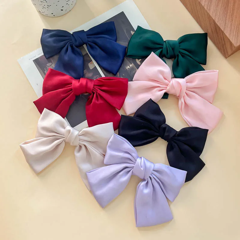 Fashion Large Ribbon Bow Hair Clips For Women Trendy Satin Bowknot Hairpins Cute Ponytail Barrettes Ladies Hair Accessories Gift
