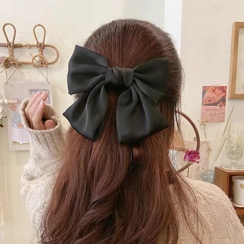 Fashion Large Ribbon Bow Hair Clips For Women Trendy Satin Bowknot Hairpins Cute Ponytail Barrettes Ladies Hair Accessories Gift