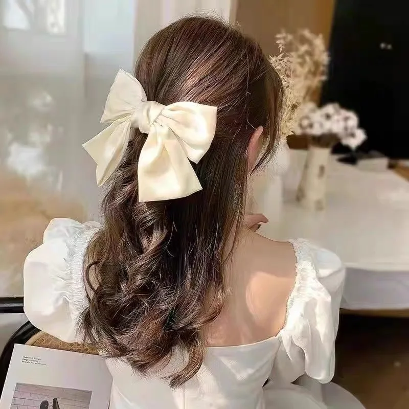 Fashion Large Ribbon Bow Hair Clips For Women Trendy Satin Bowknot Hairpins Cute Ponytail Barrettes Ladies Hair Accessories Gift