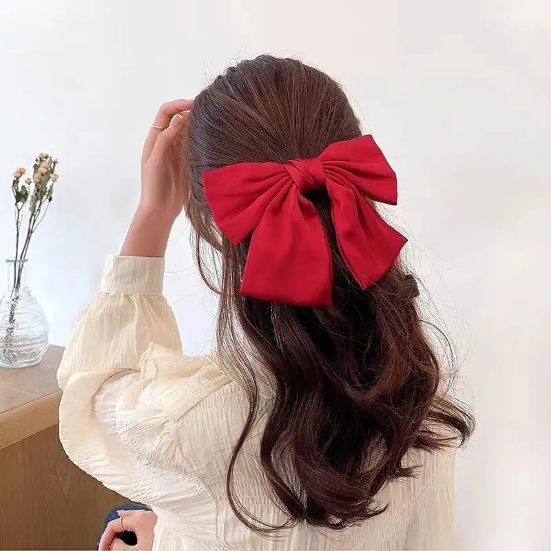 Fashion Large Ribbon Bow Hair Clips For Women Trendy Satin Bowknot Hairpins Cute Ponytail Barrettes Ladies Hair Accessories Gift