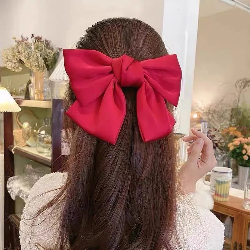 Fashion Large Ribbon Bow Hair Clips For Women Trendy Satin Bowknot Hairpins Cute Ponytail Barrettes Ladies Hair Accessories Gift