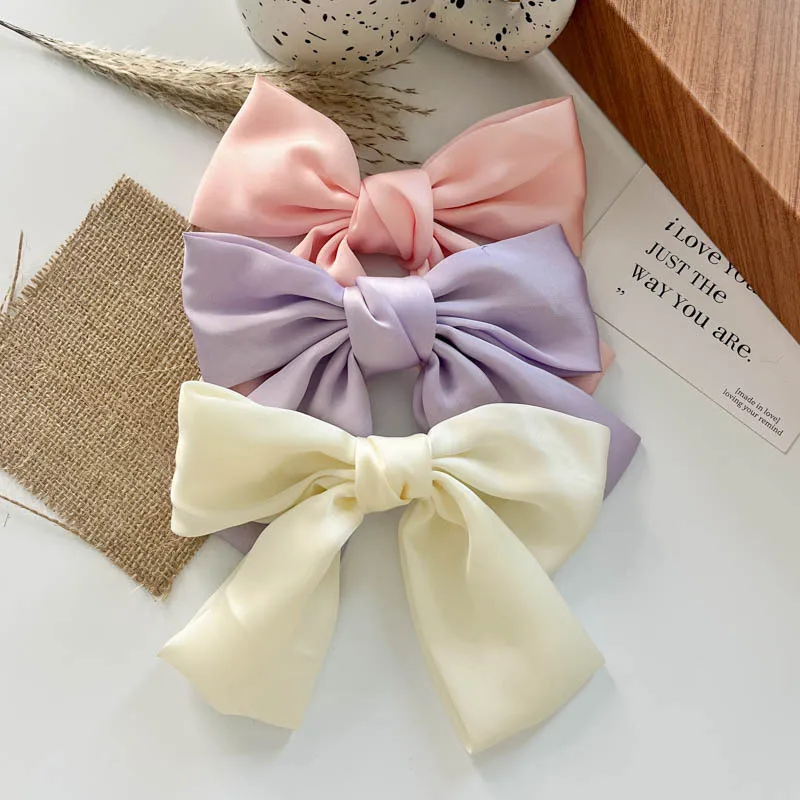 Fashion Large Ribbon Bow Hair Clips For Women Trendy Satin Bowknot Hairpins Cute Ponytail Barrettes Ladies Hair Accessories Gift