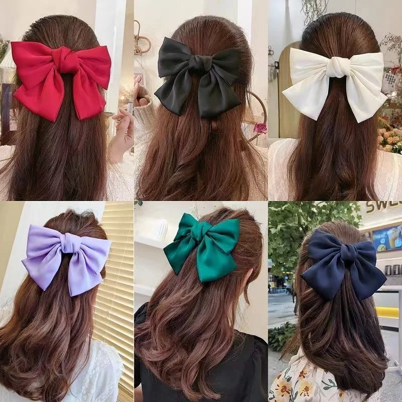 Fashion Large Ribbon Bow Hair Clips For Women Trendy Satin Bowknot Hairpins Cute Ponytail Barrettes Ladies Hair Accessories Gift