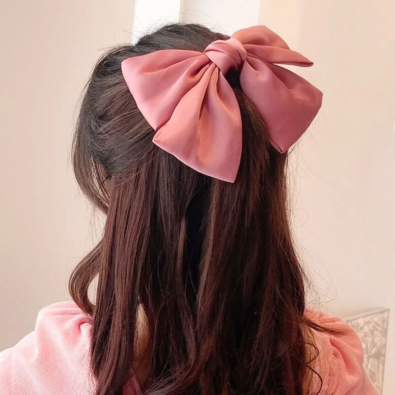 Fashion Large Ribbon Bow Hair Clips For Women Trendy Satin Bowknot Hairpins Cute Ponytail Barrettes Ladies Hair Accessories Gift