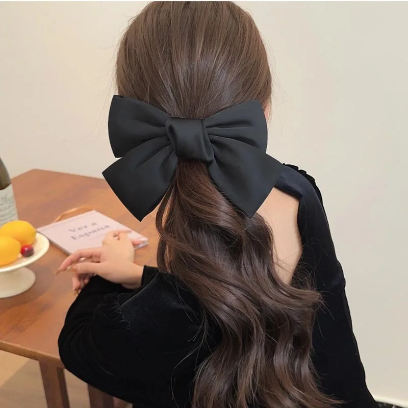 Fashion Large Ribbon Bow Hair Clips For Women Trendy Satin Bowknot Hairpins Cute Ponytail Barrettes Ladies Hair Accessories Gift