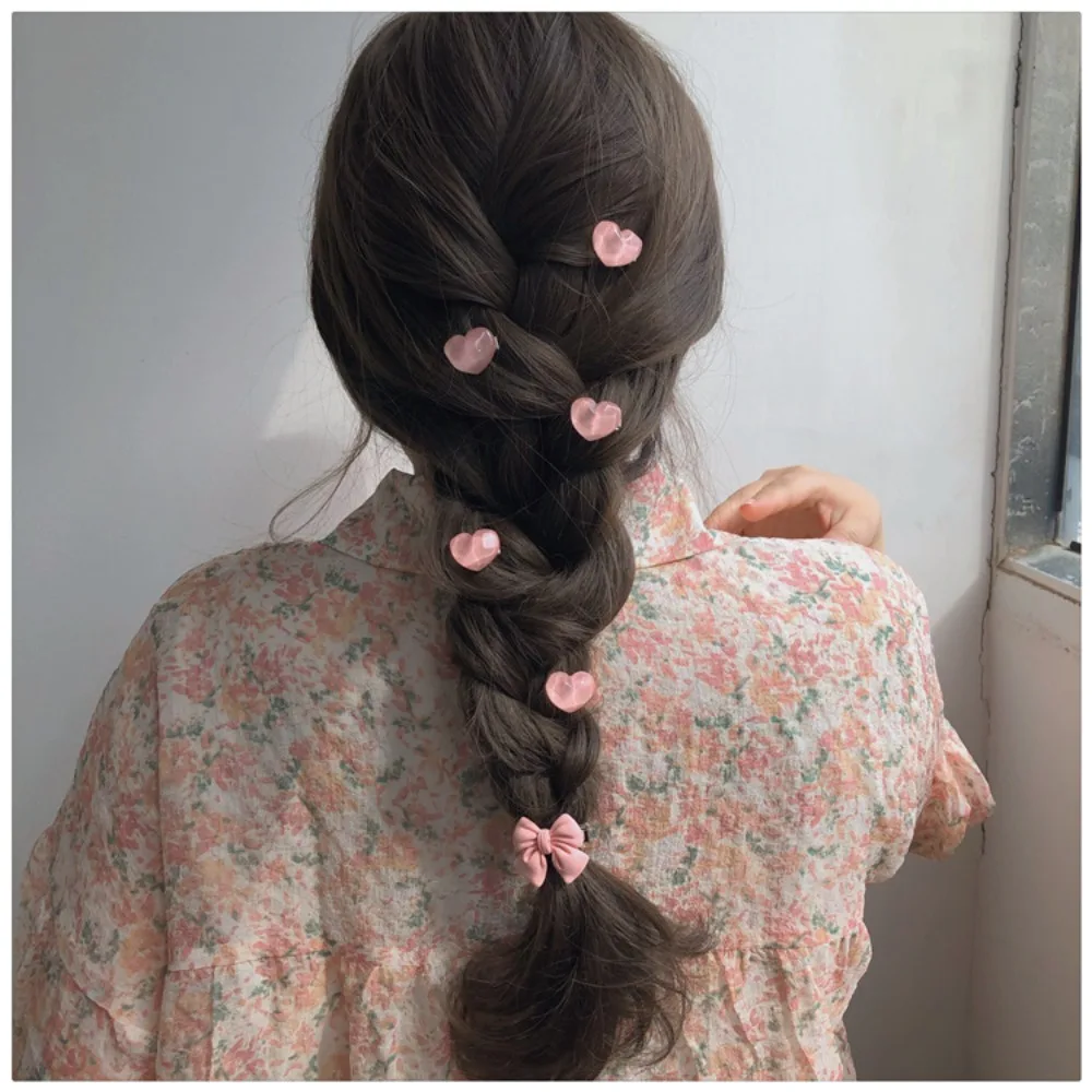 5PCS Pink Girl Cute Series Honey Peach Rose Flower Hair Clip Hair Card Sweet Wind Camellia Lace Bow Headpiece Hair Accessories