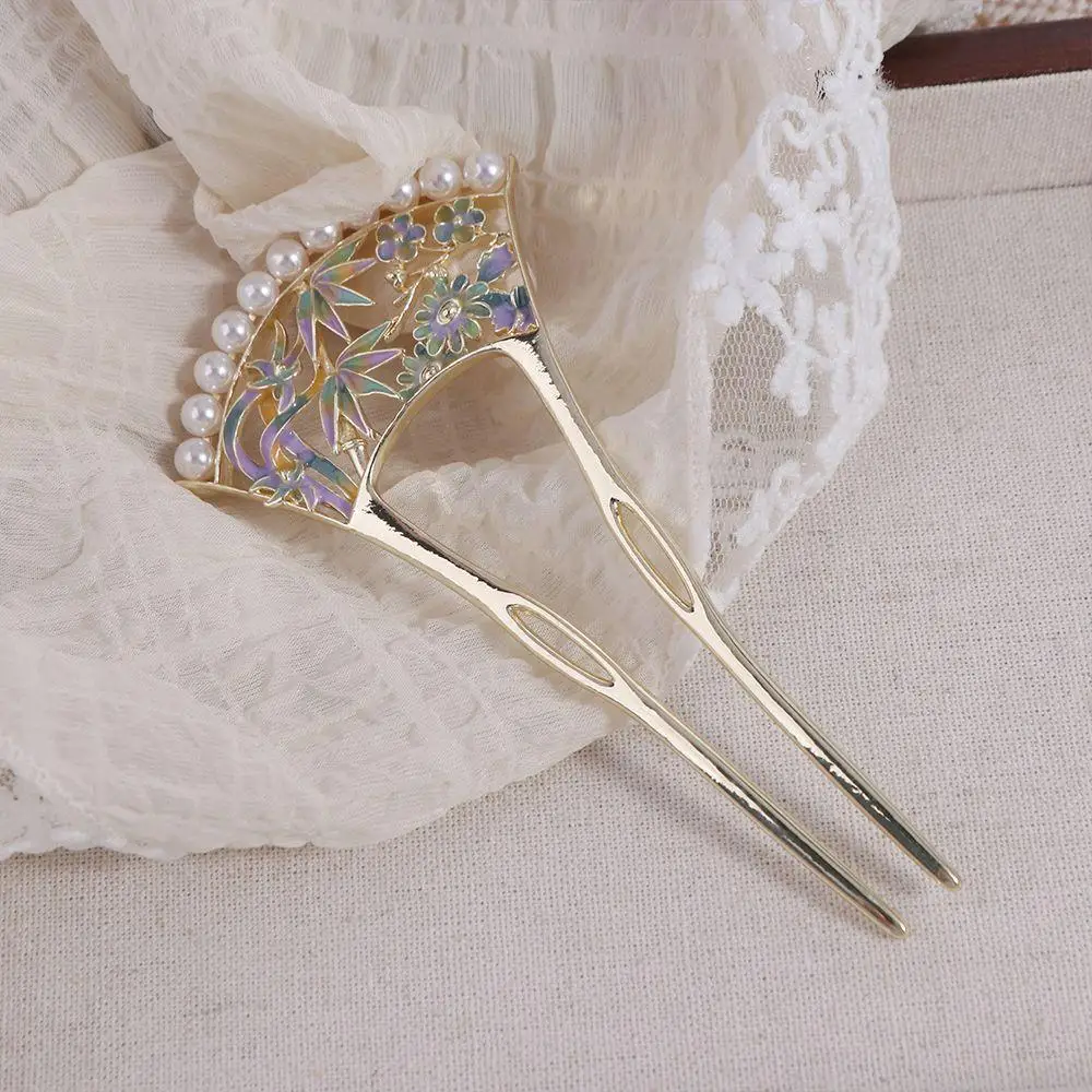 Retro Pearl Fan Hair Stick U-shaped Chinese Style Hanfu U Shape Hairpin Hair Chopstick Hanfu Headwear for Women