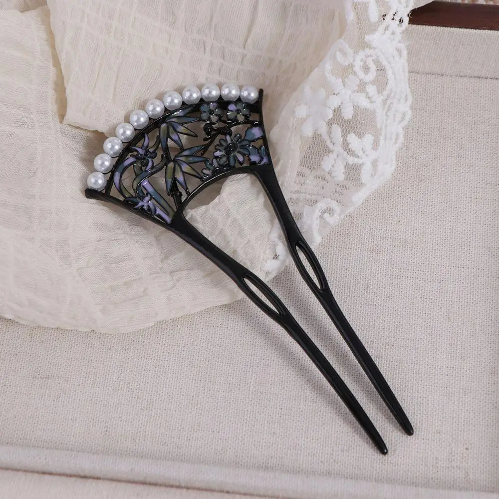 Retro Pearl Fan Hair Stick U-shaped Chinese Style Hanfu U Shape Hairpin Hair Chopstick Hanfu Headwear for Women