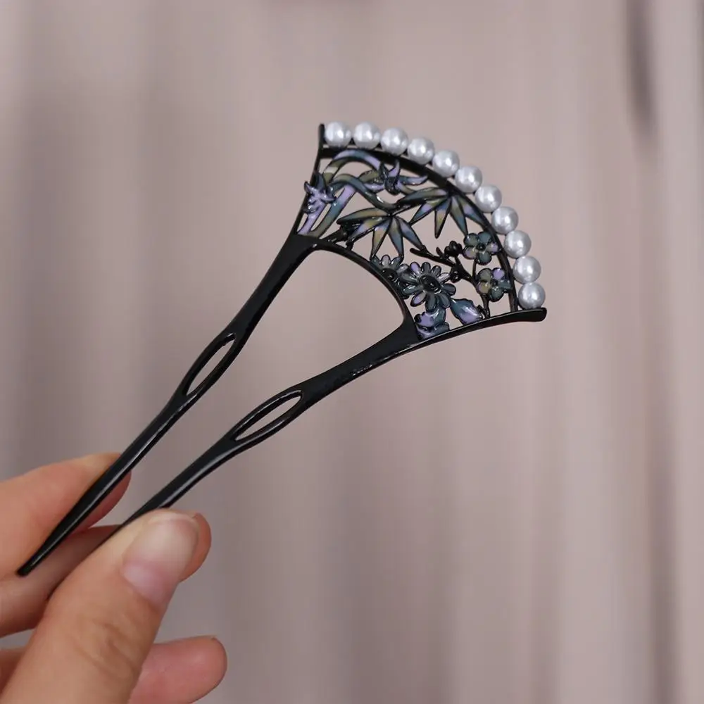 Retro Pearl Fan Hair Stick U-shaped Chinese Style Hanfu U Shape Hairpin Hair Chopstick Hanfu Headwear for Women