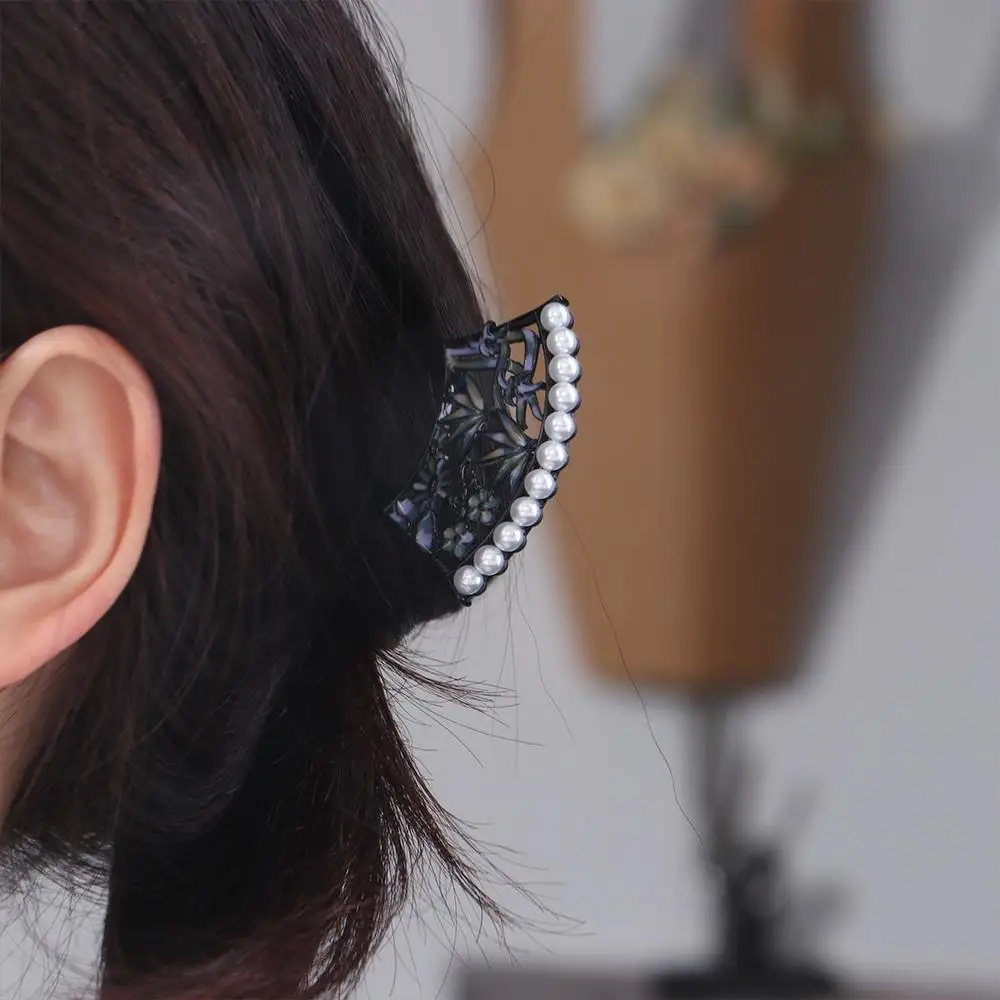 Retro Pearl Fan Hair Stick U-shaped Chinese Style Hanfu U Shape Hairpin Hair Chopstick Hanfu Headwear for Women