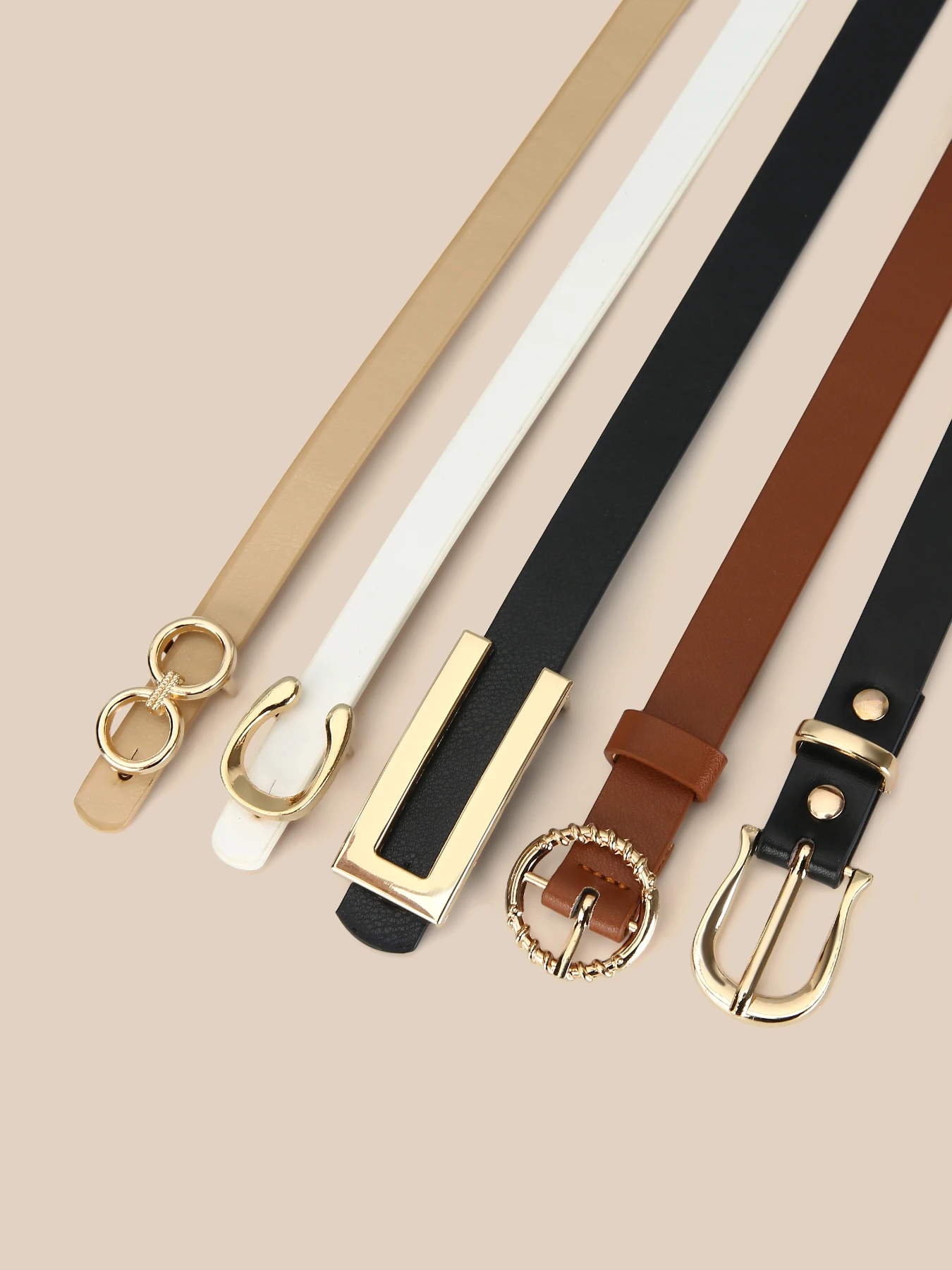 5pcs Belt Women Fashion PU Leather Thin Belts with Alloy Buckles in Solid Color Simple Pin Buckle Thin Belt For Jeans Dresses