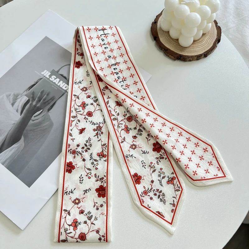 New Long Bag Scarf Women Hair Band Lady Accessories Print Skinny Scarves Headband Satin Ribbon Neck Tie Decorative Bag Scarves