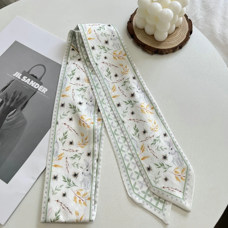 New Long Bag Scarf Women Hair Band Lady Accessories Print Skinny Scarves Headband Satin Ribbon Neck Tie Decorative Bag Scarves