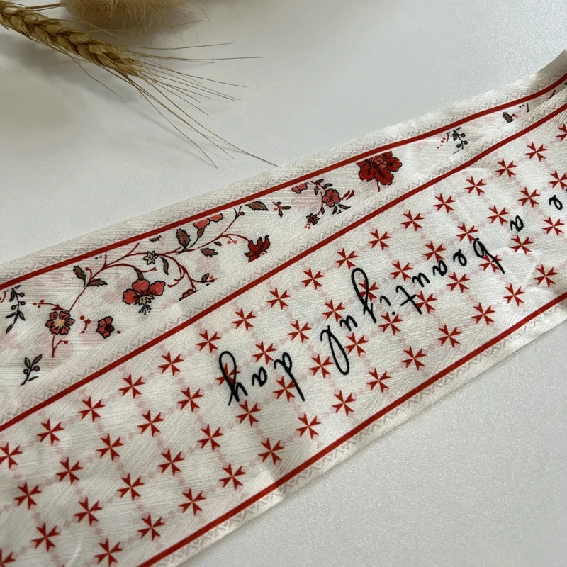 New Long Bag Scarf Women Hair Band Lady Accessories Print Skinny Scarves Headband Satin Ribbon Neck Tie Decorative Bag Scarves