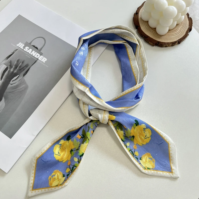 New Long Bag Scarf Women Hair Band Lady Accessories Print Skinny Scarves Headband Satin Ribbon Neck Tie Decorative Bag Scarves
