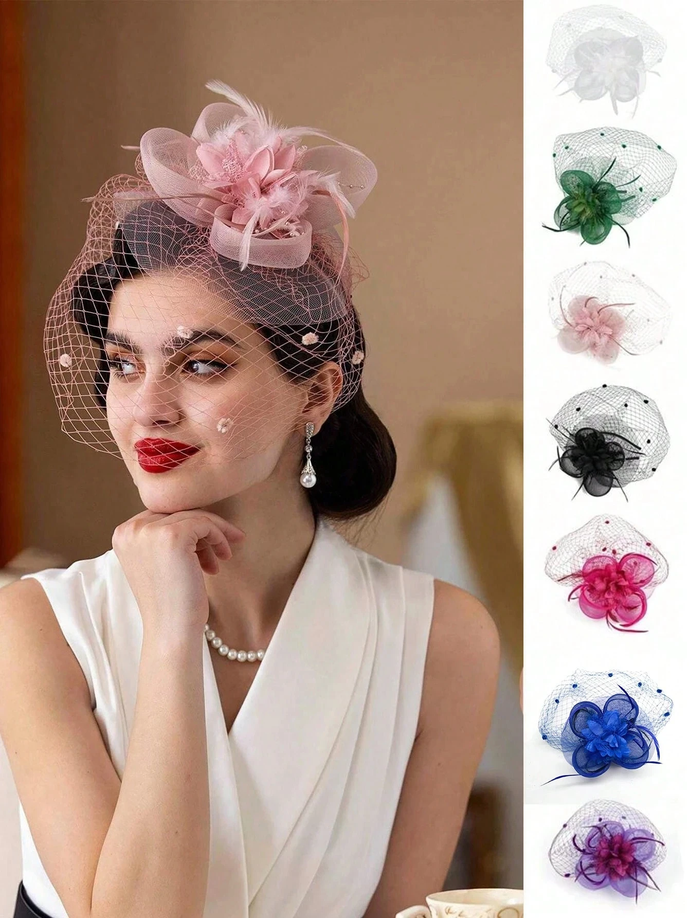 1PCS Fascinators Hats 20s 50s Hat Pillbox Hat Tea Party Headwear With Veil For Girls And Women