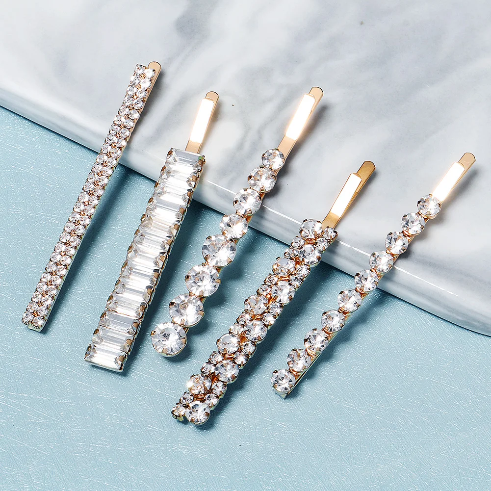 5PK/Set Rhinestone One Word Hair Clip Simple Everyday Hair Pins for Women and Girls Fashion Jewelry Hair Accessories