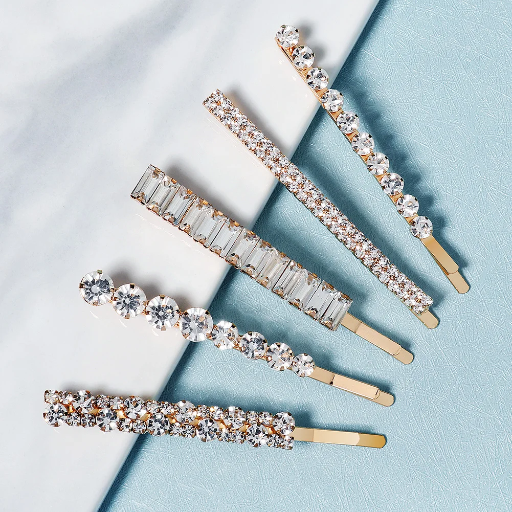 5PK/Set Rhinestone One Word Hair Clip Simple Everyday Hair Pins for Women and Girls Fashion Jewelry Hair Accessories