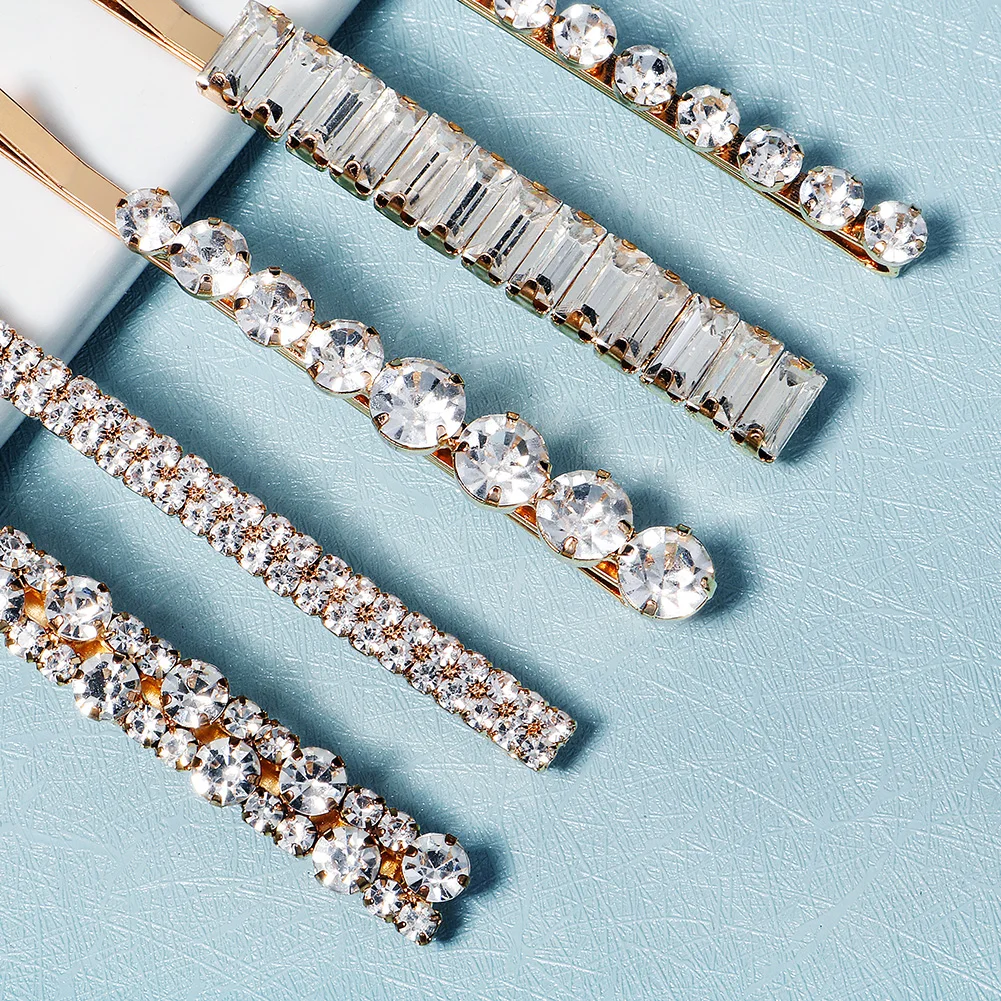 5PK/Set Rhinestone One Word Hair Clip Simple Everyday Hair Pins for Women and Girls Fashion Jewelry Hair Accessories