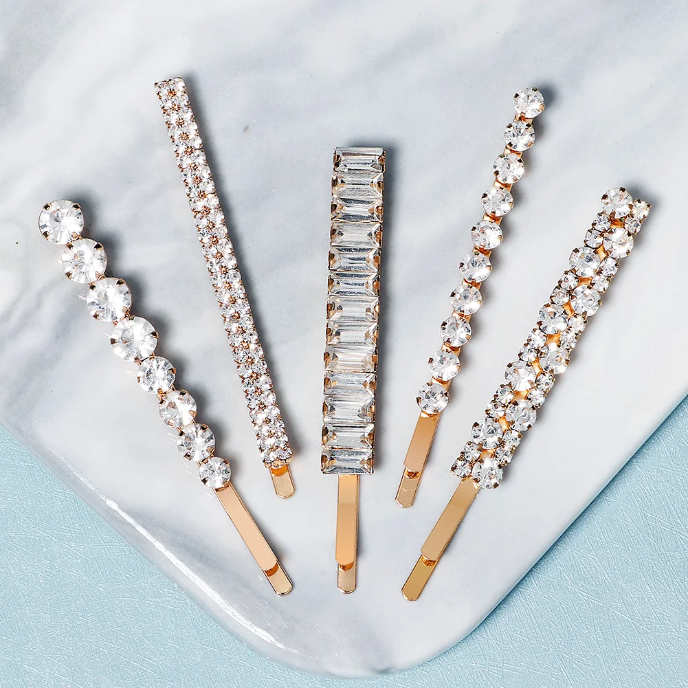 5PK/Set Rhinestone One Word Hair Clip Simple Everyday Hair Pins for Women and Girls Fashion Jewelry Hair Accessories