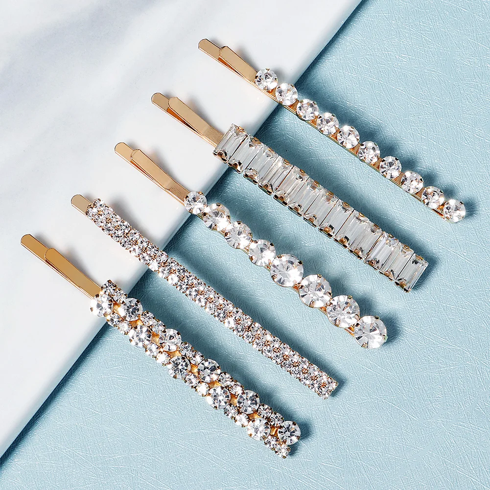 5PK/Set Rhinestone One Word Hair Clip Simple Everyday Hair Pins for Women and Girls Fashion Jewelry Hair Accessories