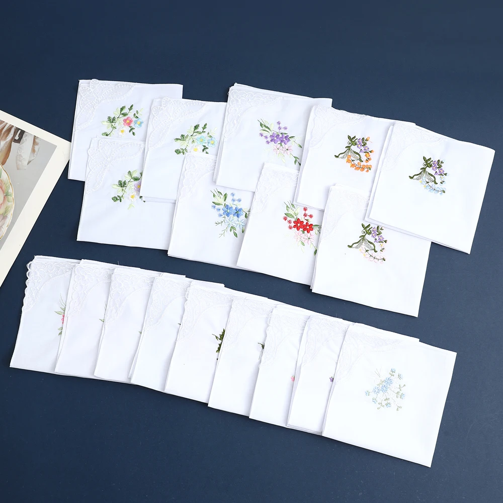 12 Pack of Women's Elegant Lace Embroidered Handkerchiefs, Pure Cotton Handkerchiefs, Thin and Soft, Wedding Season Bridal Souvenirs, Mother's Day Gifts