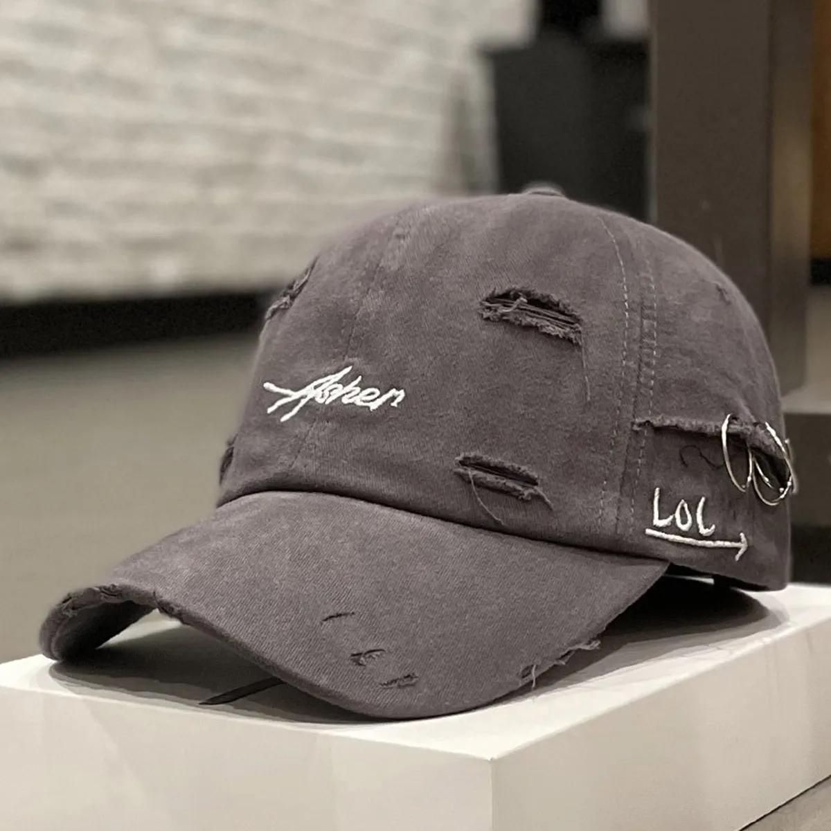 Unisex Asher Embroidery Hole Iron Ring Baseball Caps Spring and Autumn Outdoor Adjustable Casual Hats Hip Hop Hat Sunscreen Hat