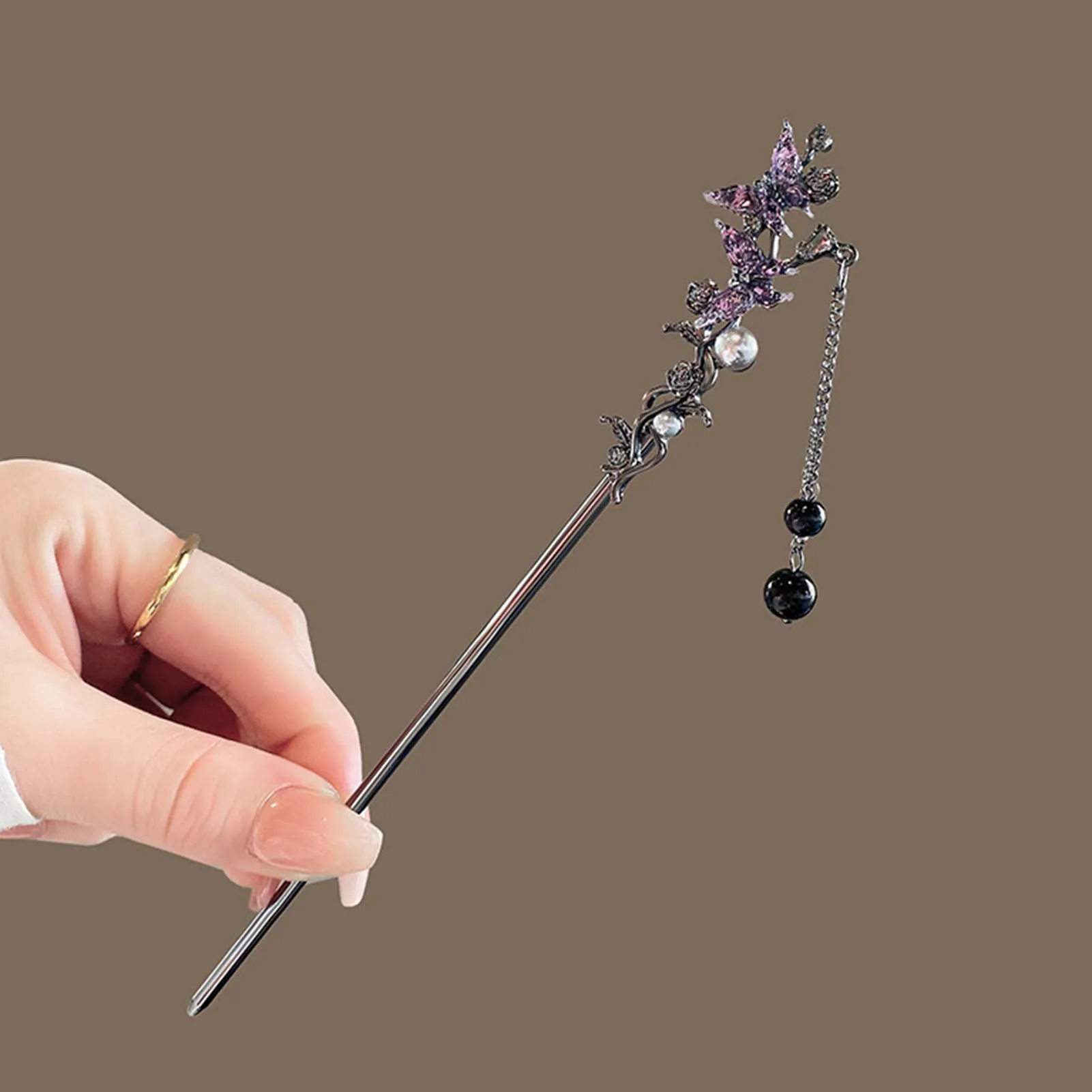 Elegant Flower Hair Sticks Forks Hair Clips Beads Chain Pendant Headpieces Women Retro Chinese Hair Accessories