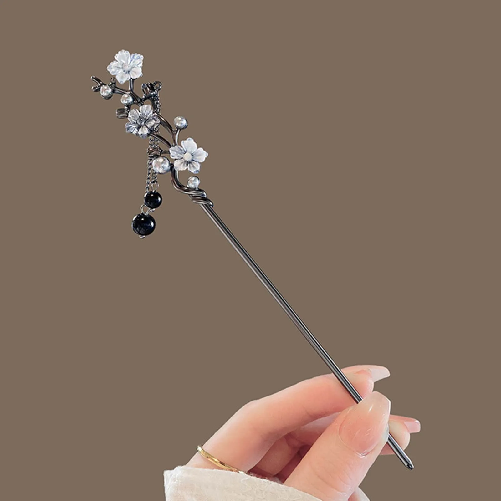 Elegant Flower Hair Sticks Forks Hair Clips Beads Chain Pendant Headpieces Women Retro Chinese Hair Accessories