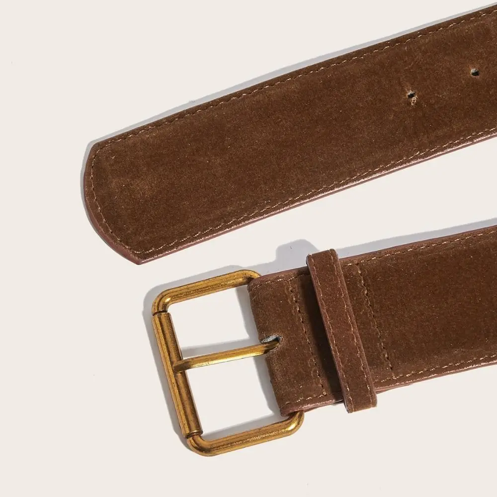 Women Luxury Design Suede Leather Wide Belt Casual Versatile Business Waist Strap Trendy Pin Buckle Waistband