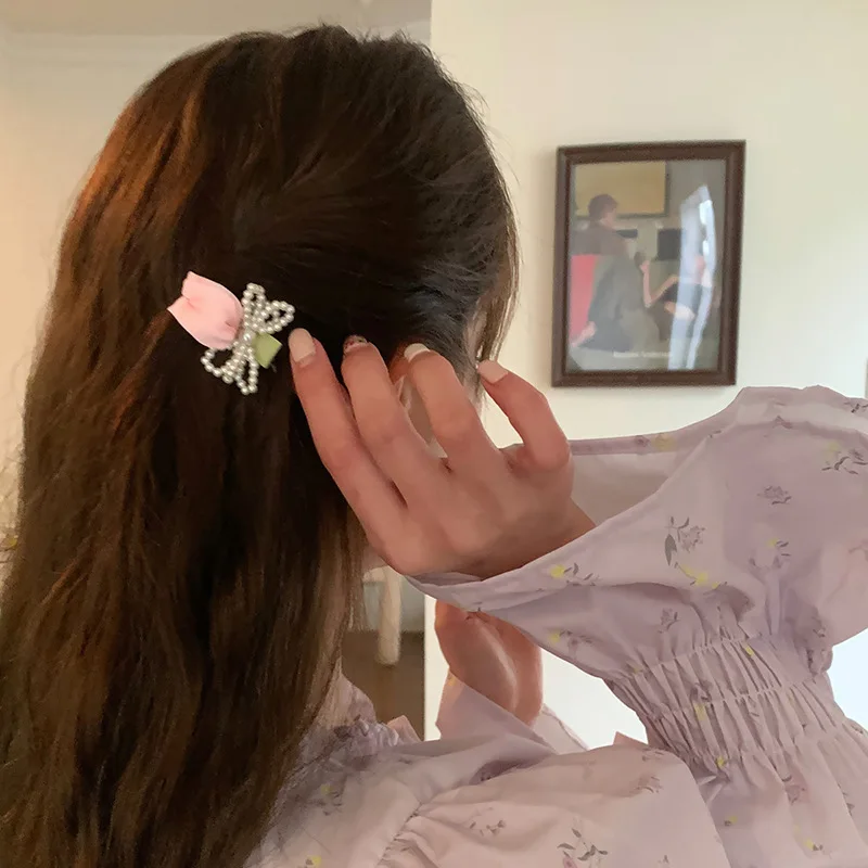 Gentle Diary~ Tulip Pearl Hairpin Fairy Mori Fairy Beauty Premium Sense Niche Bangs Side Headdress Hairpin