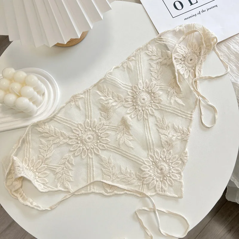 2025 New Style Lace Triangular Binder Headscarf Beige French Farm Style Girl Korean Style Ins Style Lace-up Hair Band Toe Cap