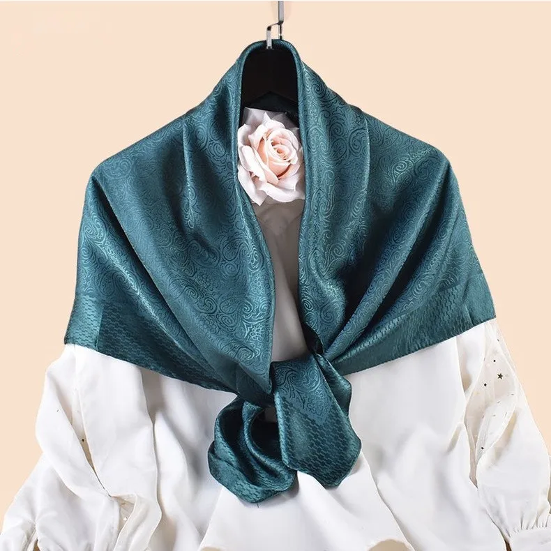 Luxury Floral Print Silk Square Scarf Women Soft Satin Kerchief Neckerchief Head Hijab Lady Headband Foulard Bag Ribbo 90x90cm