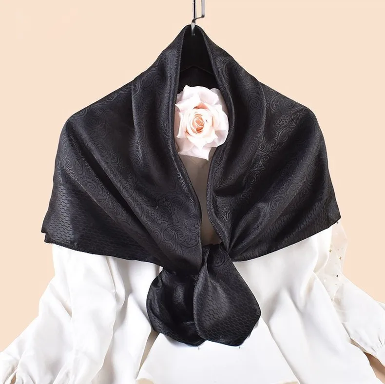 Luxury Floral Print Silk Square Scarf Women Soft Satin Kerchief Neckerchief Head Hijab Lady Headband Foulard Bag Ribbo 90x90cm