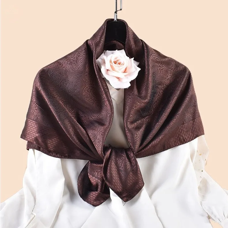 Luxury Floral Print Silk Square Scarf Women Soft Satin Kerchief Neckerchief Head Hijab Lady Headband Foulard Bag Ribbo 90x90cm