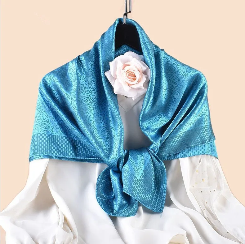 Luxury Floral Print Silk Square Scarf Women Soft Satin Kerchief Neckerchief Head Hijab Lady Headband Foulard Bag Ribbo 90x90cm