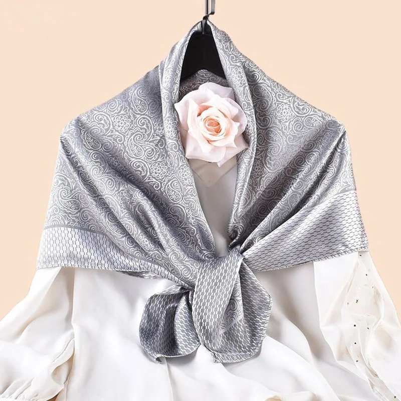 Luxury Floral Print Silk Square Scarf Women Soft Satin Kerchief Neckerchief Head Hijab Lady Headband Foulard Bag Ribbo 90x90cm