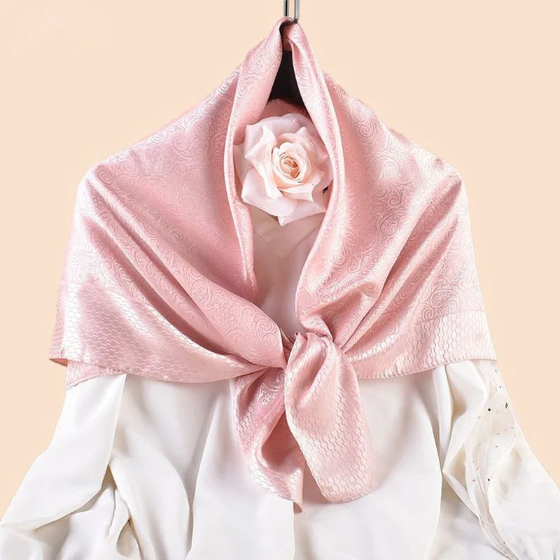 Luxury Floral Print Silk Square Scarf Women Soft Satin Kerchief Neckerchief Head Hijab Lady Headband Foulard Bag Ribbo 90x90cm