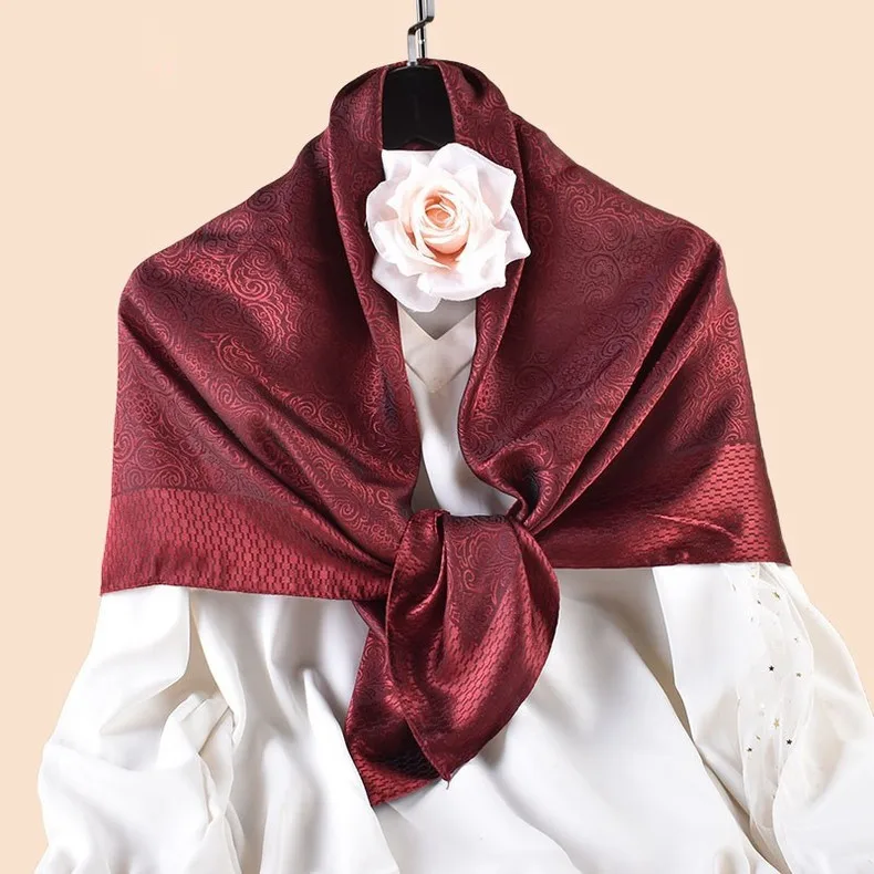 Luxury Floral Print Silk Square Scarf Women Soft Satin Kerchief Neckerchief Head Hijab Lady Headband Foulard Bag Ribbo 90x90cm