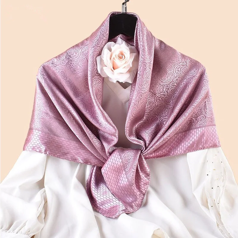 Luxury Floral Print Silk Square Scarf Women Soft Satin Kerchief Neckerchief Head Hijab Lady Headband Foulard Bag Ribbo 90x90cm