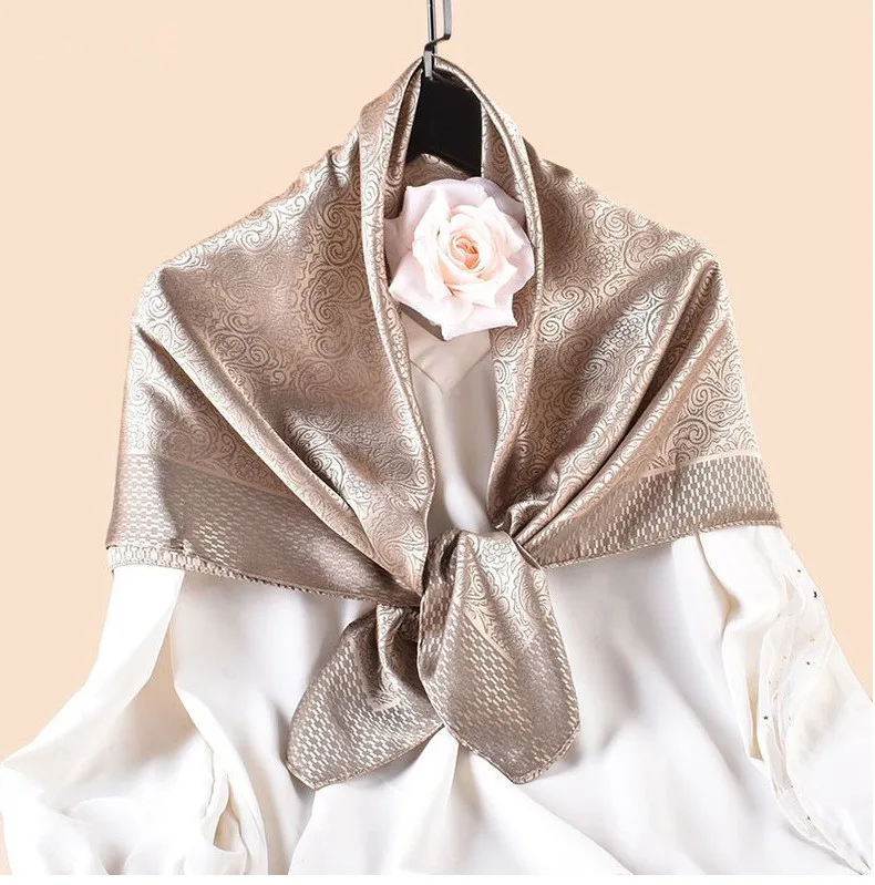Luxury Floral Print Silk Square Scarf Women Soft Satin Kerchief Neckerchief Head Hijab Lady Headband Foulard Bag Ribbo 90x90cm