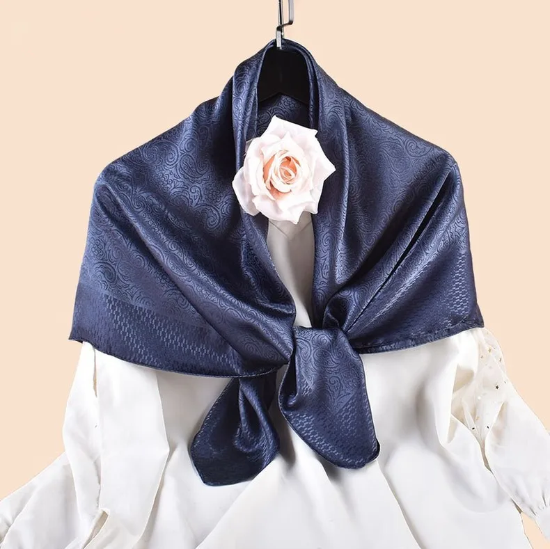 Luxury Floral Print Silk Square Scarf Women Soft Satin Kerchief Neckerchief Head Hijab Lady Headband Foulard Bag Ribbo 90x90cm