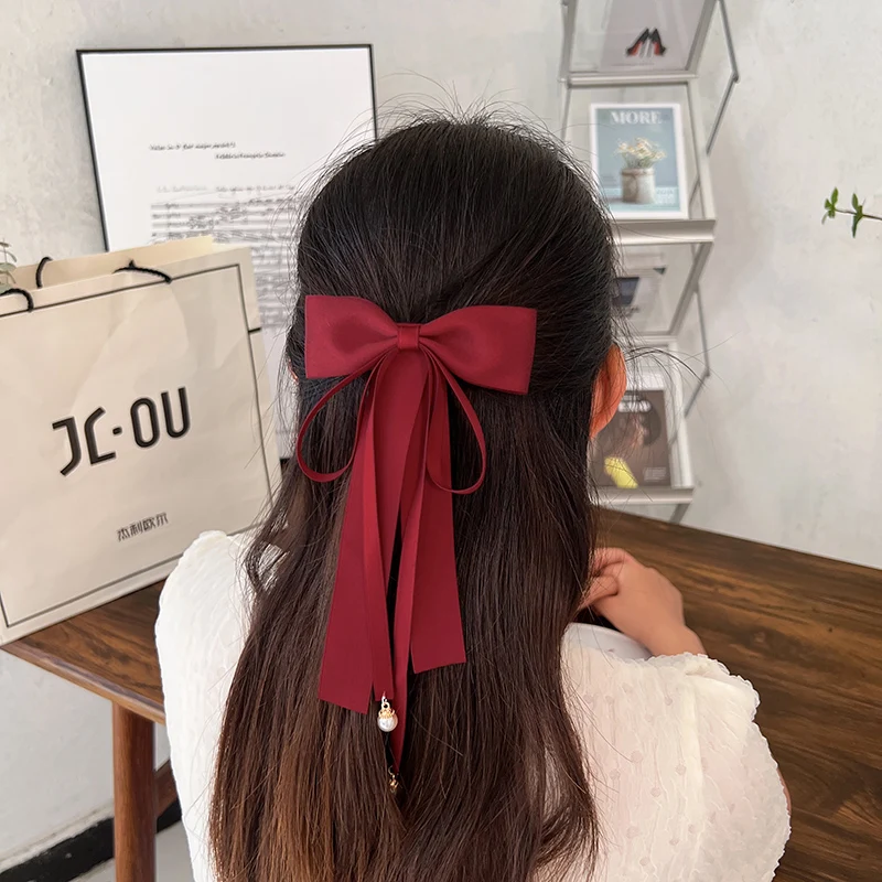 Fashion Ladies Fabric Sweet Ribbon Hair Bow Hairpin for Women Girls Hair clips Black Red Bow Top Clip Female Hair Accessories
