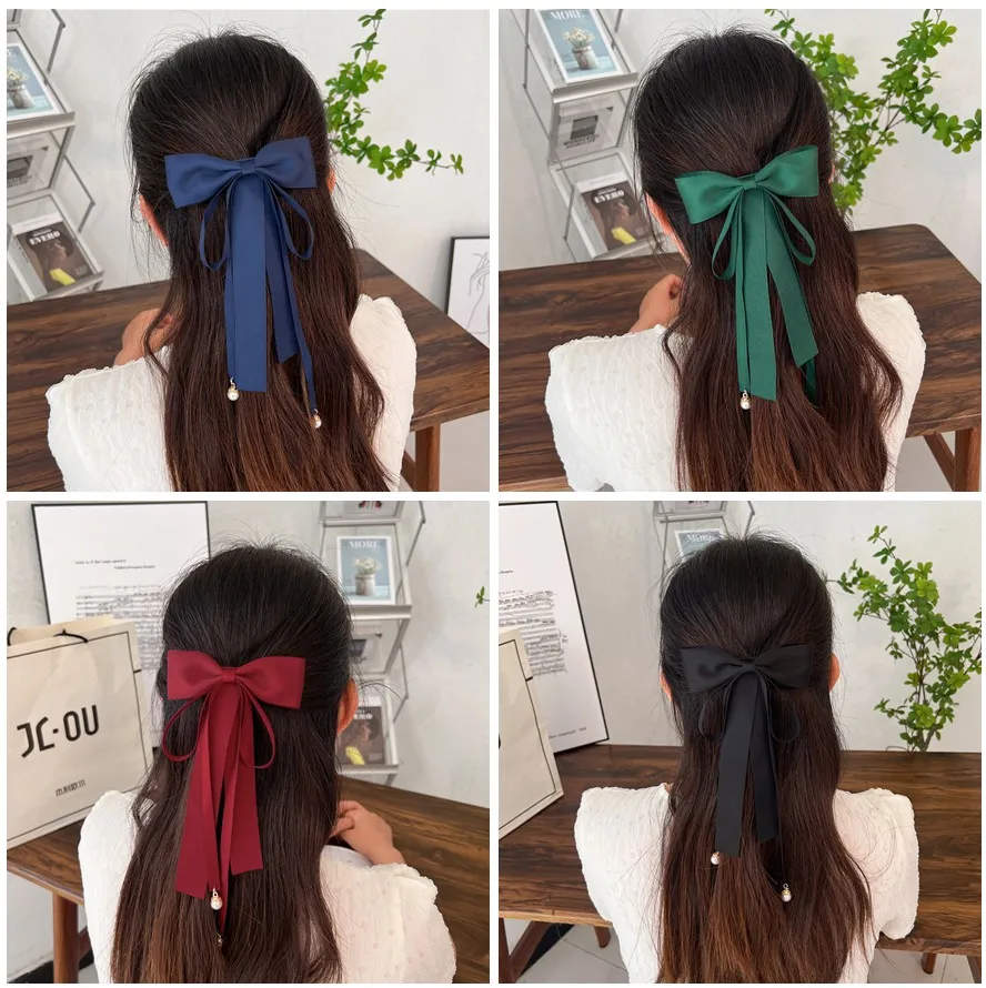 Fashion Ladies Fabric Sweet Ribbon Hair Bow Hairpin for Women Girls Hair clips Black Red Bow Top Clip Female Hair Accessories